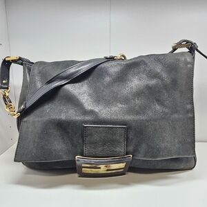 Fendi Black Leather Shoulder Bag with Gold Hardware